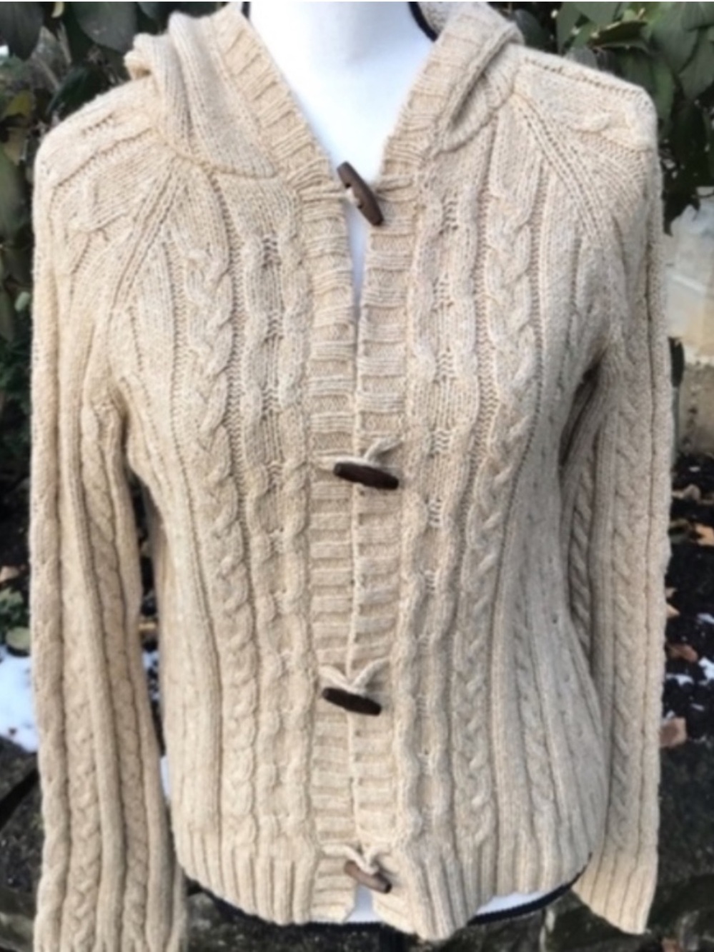 Fisherman's Sweater Cardigan Cotton Wool Size S Chunky Cropped